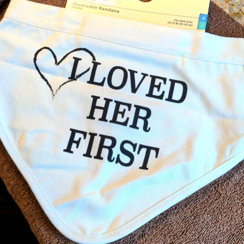 Bond & Co. Reversible Bandana for Dogs Off White Thick Material w/ "I Loved Her